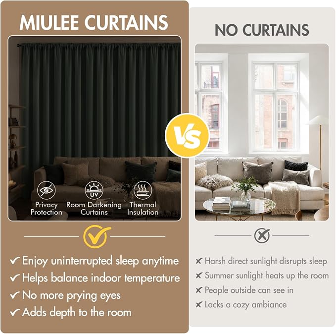 MIULEE Dark Mallard Blackout Curtains 4 Panels Set 72 Inch Length Bedroom | - Image 8