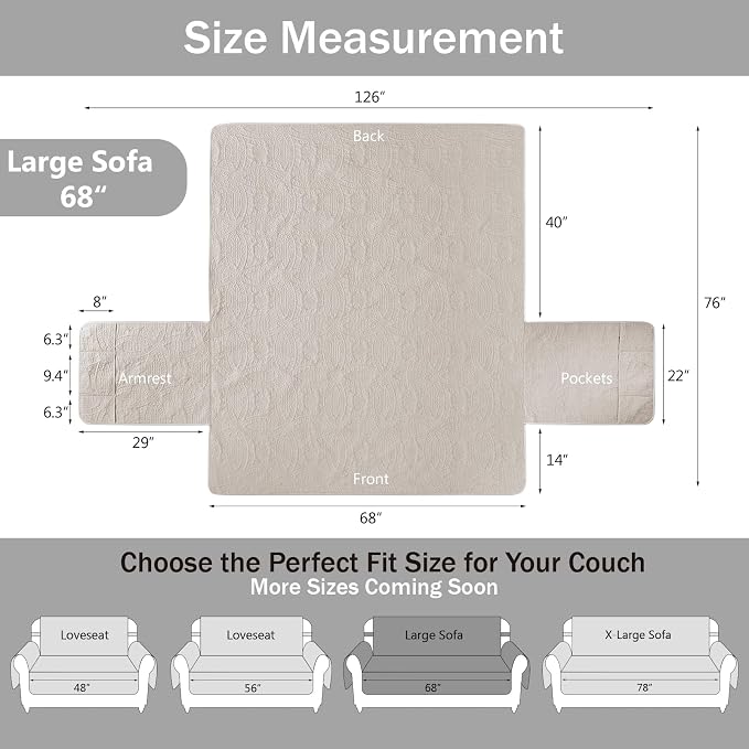 Quilted Beige Sofa Slipcovers - Image 7