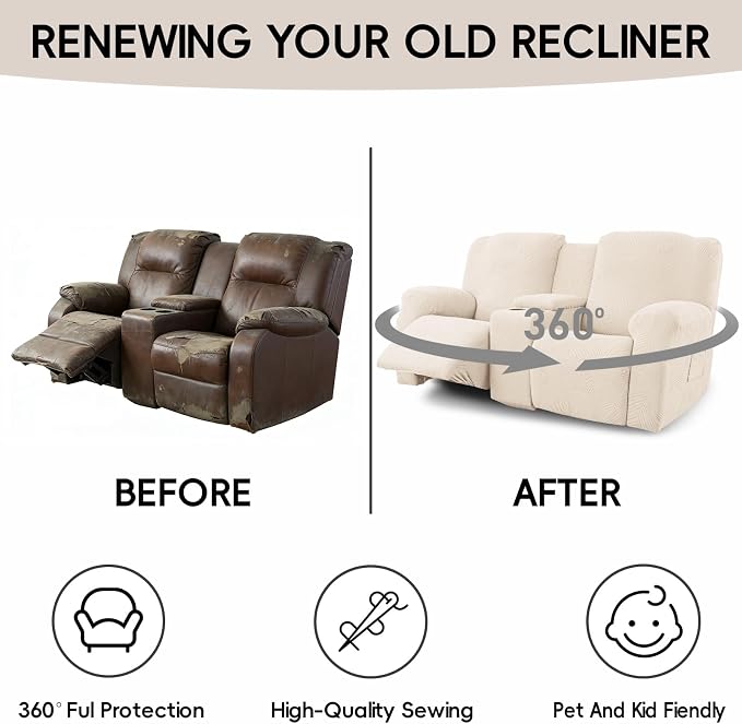 Recliner Loveseat Covers with Console, 6-Piece Stretch Geometric Strokes - Image 6