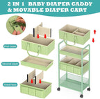 2in1 Baby Diaper Caddy Organizer Cart, 3-Tier Rolling Cart, Metal Diaper Caddy - Image 3