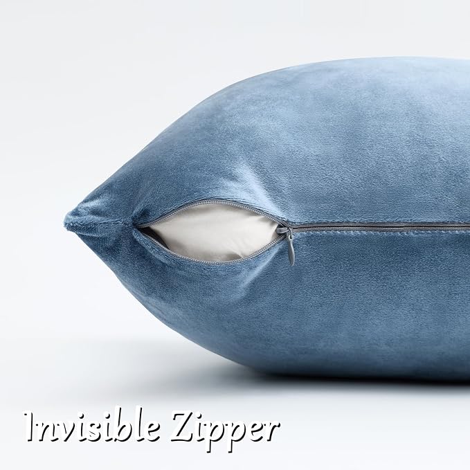 GIGIZAZA Stone Blue Velvet Decorative Throw Pillow Covers 18x18 - Image 3
