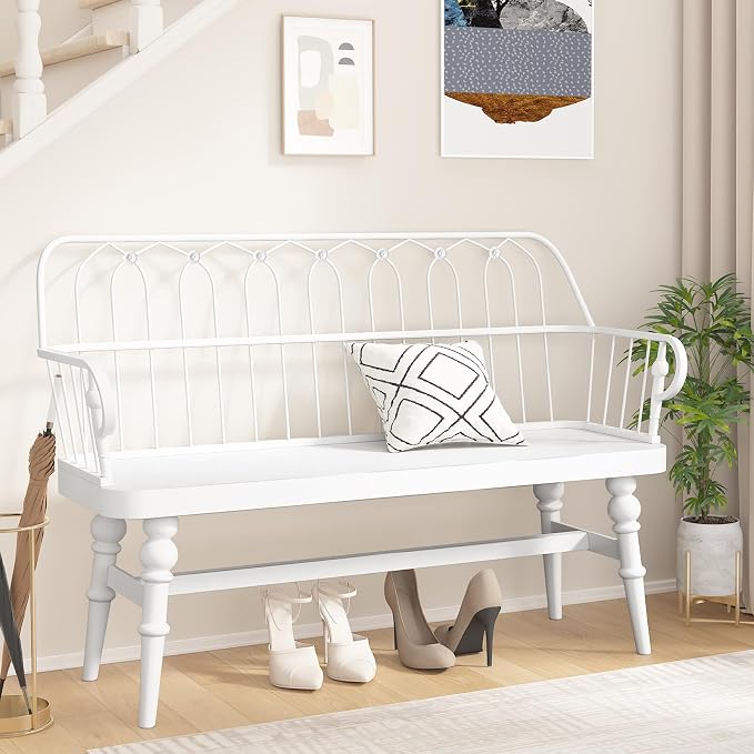 DIBRATY Entryway Bench, Spindle Back Wooden Dinning Bench, Farmhouse Foyer Bench by DIBRATY