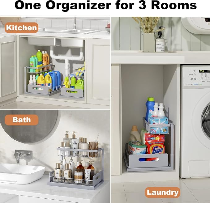 REALINN Under Sink Organizer, Pull Out Cabinet Organizer 2 Tier Slide Out Sink - Image 6