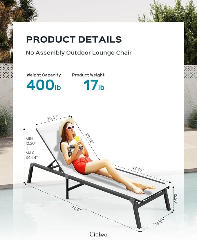 Ciokea Aluminum Foldable Lounge Chairs Set of 4 - Image 2
