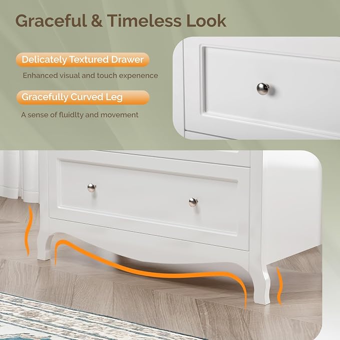 VINGLI White Dresser 5 Drawer Chest of Drawers - Image 5