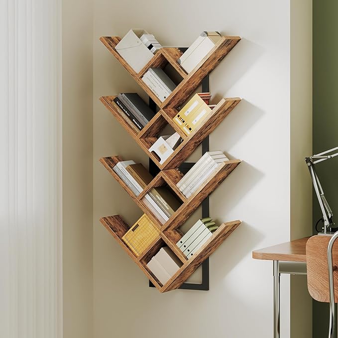 HOOBRO Floating Shelves for Wall, 2-Tier Wooden Tree Bookshelf, Hanging Shelves by HOOBRO