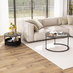 Tangkula Round Nesting Coffee Table Set of 2, Wooden Center End Table - Image 8