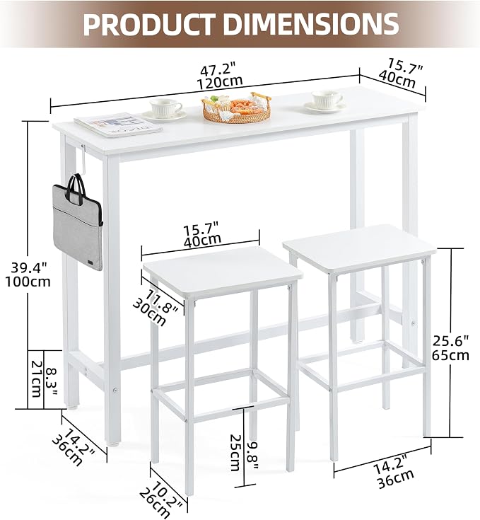 Finnhomy 47" Industrial Bar Table Set - Image 4