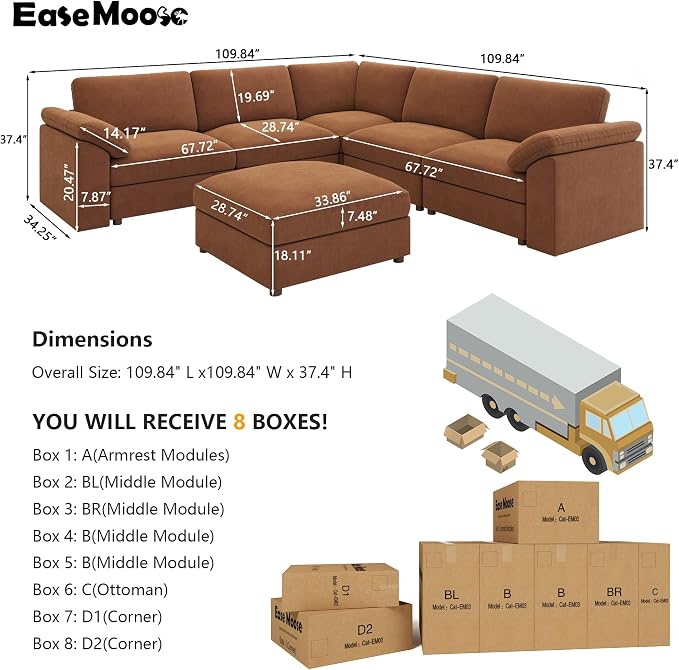 EASE MOOSE Sectional Modular Sofa, Luxury FSC Certified Chenille Comfty Deep - Image 2
