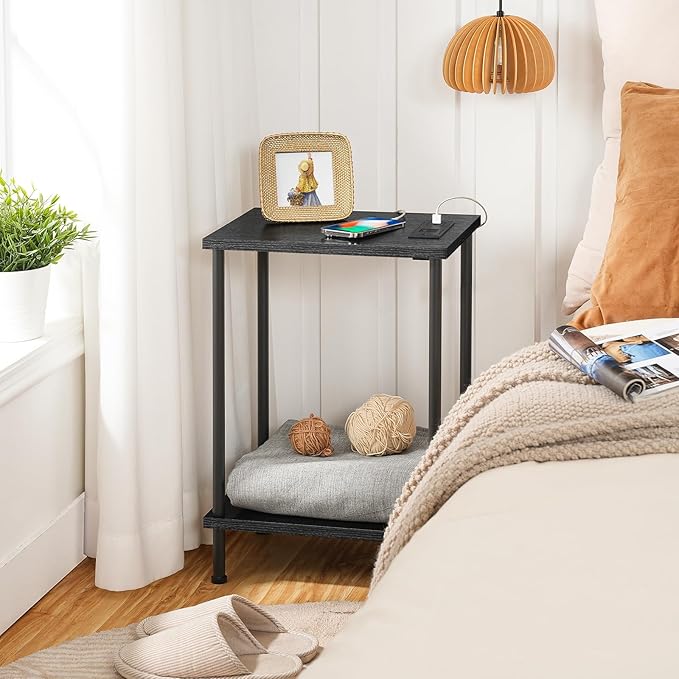 HOOBRO Side Table with Charging Station, End Table with USB Port and Outlets - Image 4