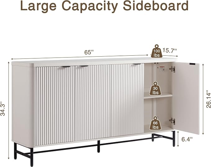 Fatmok 65" Fluted Buffet Cabinet - Image 2