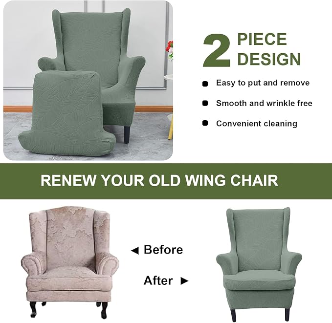 HAOYONG Waterproof Wing Chair Slipcovers Stretch Wingback Chair Covers 4 Pieces - Image 7