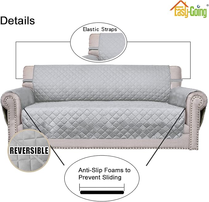 Easy-Going Reversible Couch Cover, Oversized Chair, Light Gray/Light Gray | - Image 3