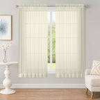 Sheer Cream Curtains, Sheer Curtains 63 inch Length 2 Panels Set, Rod Pocket by OWENIE