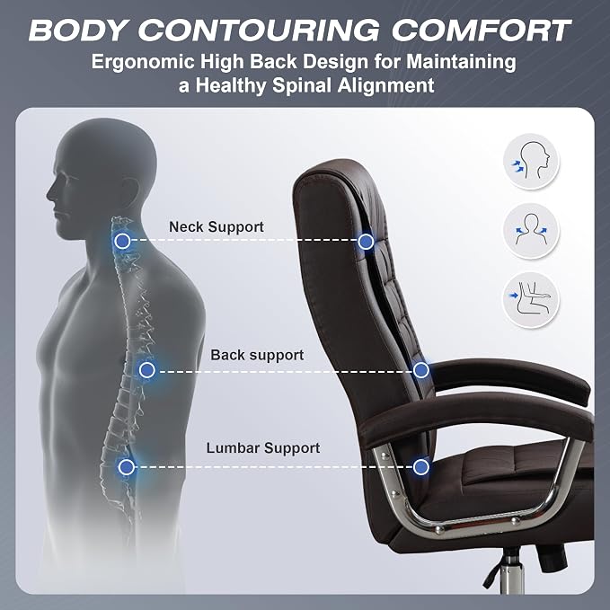 Executive Office Chair Adjustable Leather Chair High Back Swivel Office Desk - Image 5