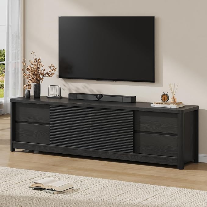 Fluted TV Stand for Living Room, Mid Century Modern Entertainment Center by ONBRILL
