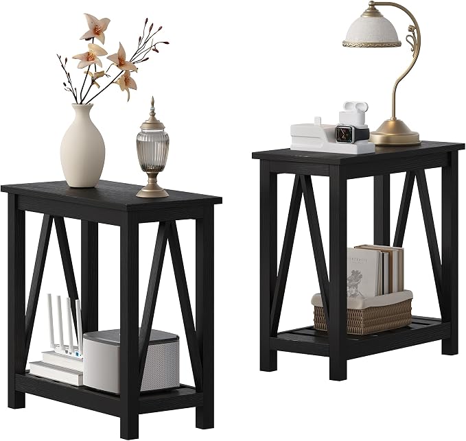 ChooChoo Farmhouse End Table Set of 2, Rustic Vintage Narrow End Side Table - Image 8