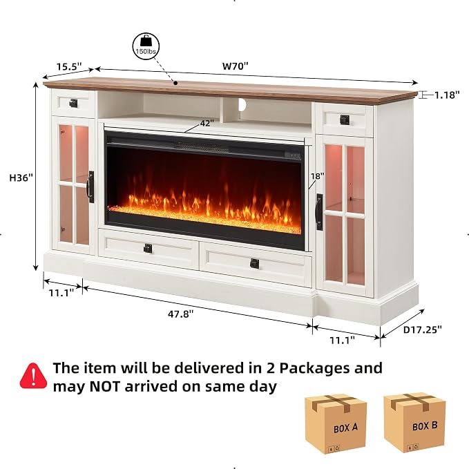 OKD Fireplace TV Stand for 80 Inch TV, Farmhouse Entertainment Center - Image 4