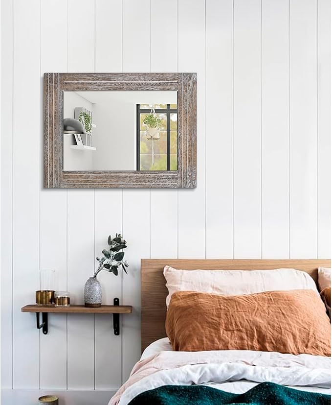Mirrors for Wall Rustic Wooden Frame Rectangle Mirror Vintage Hanging Mirror - Image 5