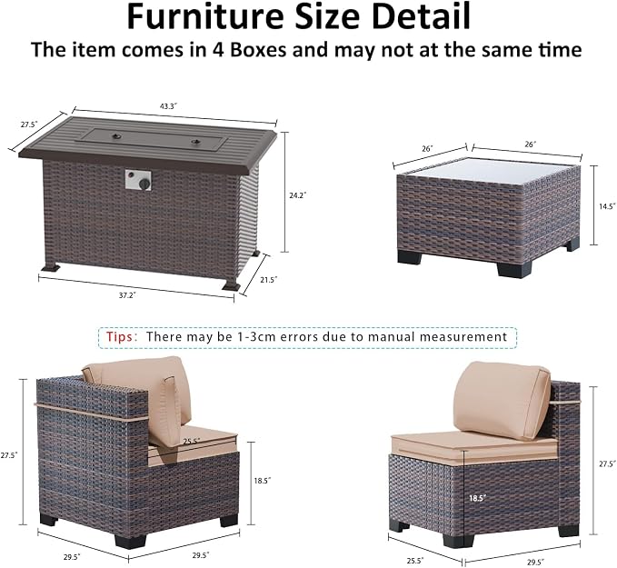 Outdoor Patio Furniture with Fire Pit Table, 6 Pieces Outdoor Furniture Patio - Image 2