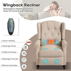 Wingback Recliner Chair with Massage and Heat, Tufted Fabric Push Back Recliner - Image 3