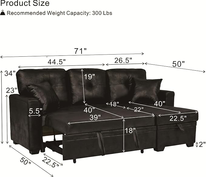 L Shaped Sectional Couch with Storage and Pull Out Bed, 3 Seater Sleeper Sofas - Image 9