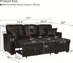 L Shaped Sectional Couch with Storage and Pull Out Bed, 3 Seater Sleeper Sofas - Image 9
