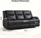ANJ Premium Genuine Leather Manual Reclining Sofa Couch, Overstuffed 3-Seater - Image 2