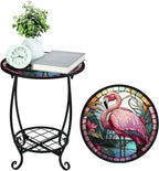 Cinnvoice Outdoor Side Table Round Small Mosaic Patio Accent Indoor End Plant - Image 7