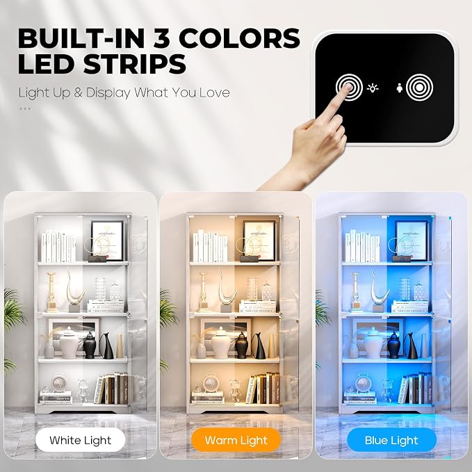 BROTTAR Display Cabinet with Glass Doors, 4-Tier Curio Cabinet with 3 Color - Image 6
