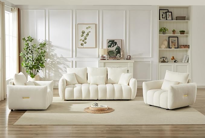 Antetek Set of 3 Teddy Sofa for Living Room, Modern 2 Units Deep Seat Sofa by Antetek