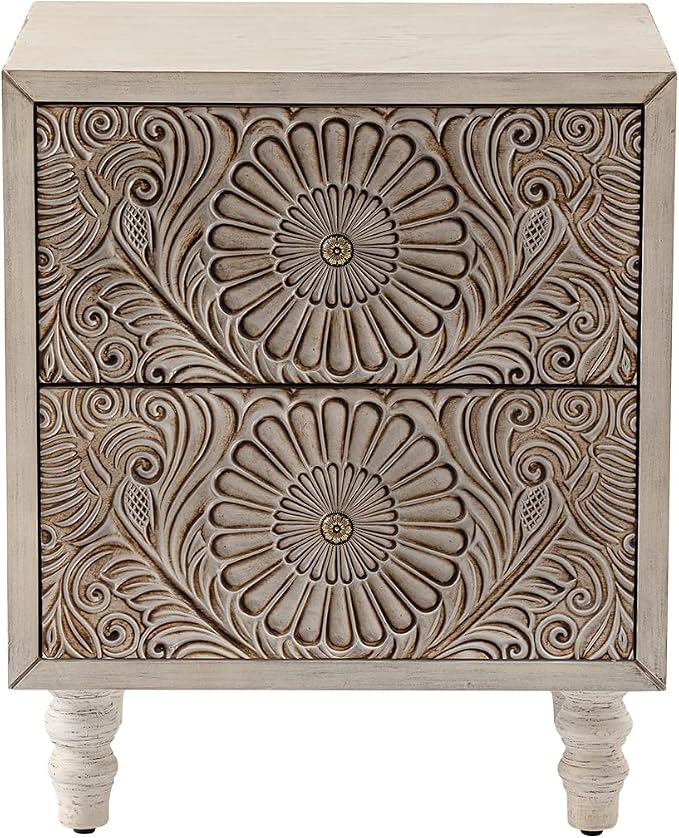 HOMPUS 2-Drawer Farmhouse Nightstand, Fully Assembled Boho Night Stand - Image 9