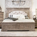 Pemberly Row Solid Wood Queen Panel Bed, Driftwood Gray Finish, Upholstered - Image 7