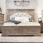 Pemberly Row King Panel Bed, Driftwood Gray Wood Frame, Upholstered Button - Image 7