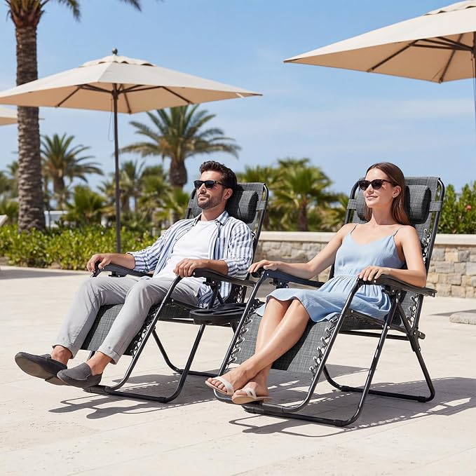 JEAREY Oversized Zero Gravity Lounge Chairs Set of 2, Adjustable Steel Mesh - Image 2