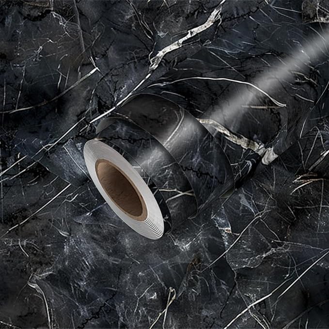 HOMETITUTE Black Marble Wallpaper Peel and Stick Dark Stone Pattern 118.1x17.7 by HOMETITUTE