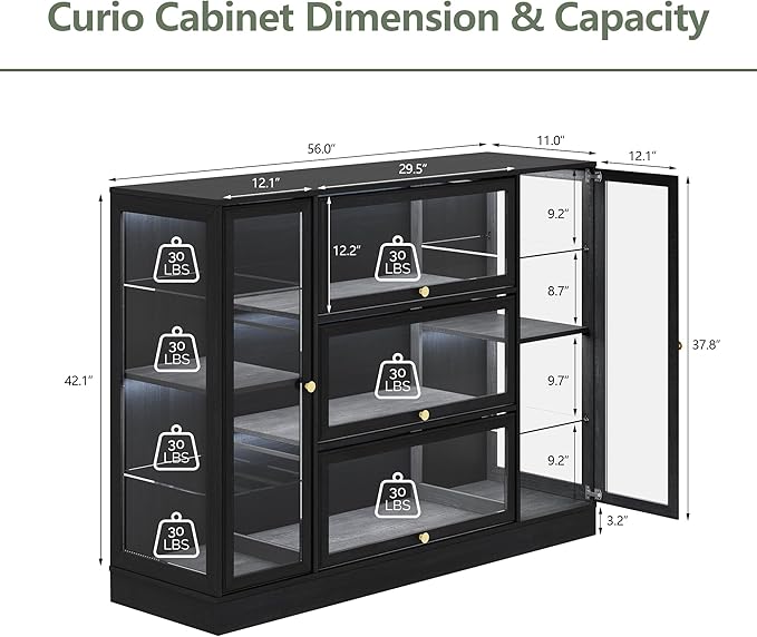 Display Cabinet with Acrylic Glass Doors, Extra Wide Curio Cabinet with LED - Image 2