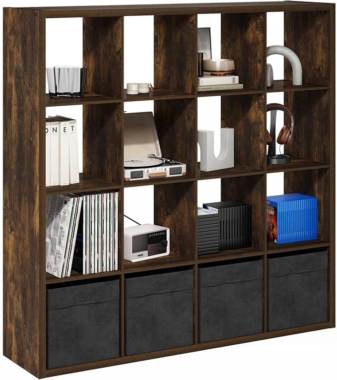 Furinno Cubicle Book Shelf, 16-Cube Bookshelf, Extra Thick Frame Reversible by Furinno-FitsYourSpaceFitsYourBudget