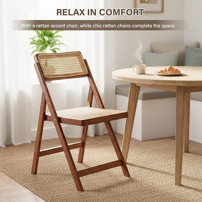 Furlide Rattan Folding Chair, Modern Mid Century Dining Chairs Set of 1 - Image 7
