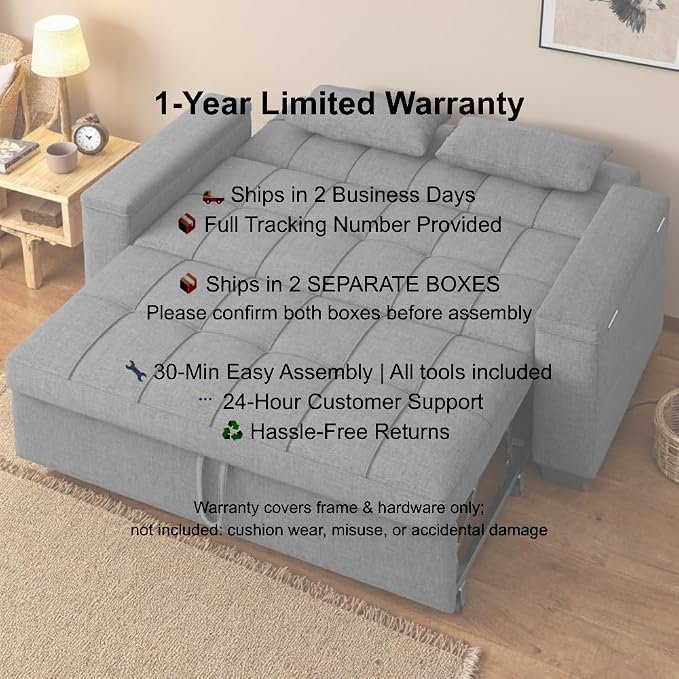 Gizoon 3 in 1 Convertible Sofa Bed, 63.6'' Pull Out Couch - Image 8