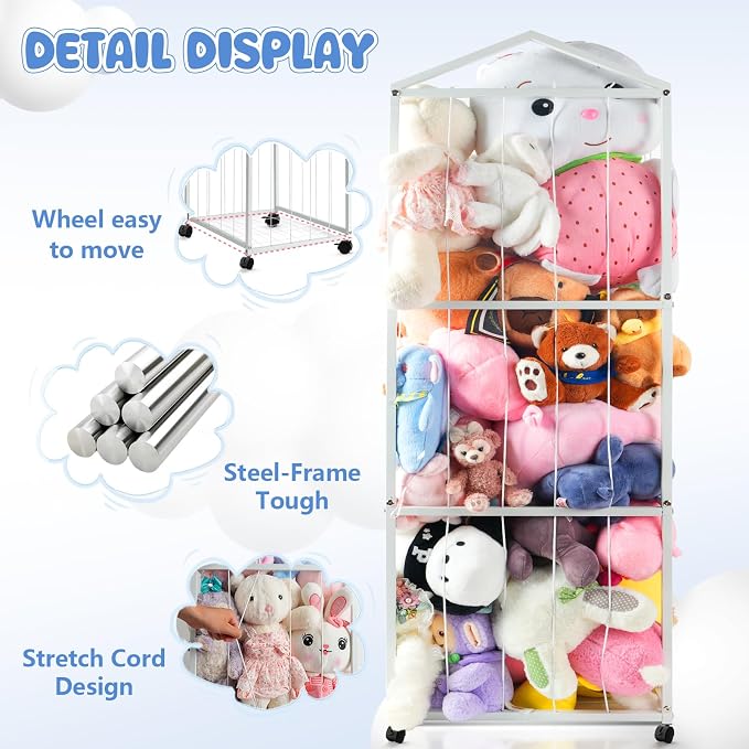 NomNest Stuffed Animal Storage Zoo, Large Metal Plushies Organizer, Heavy Duty - Image 4