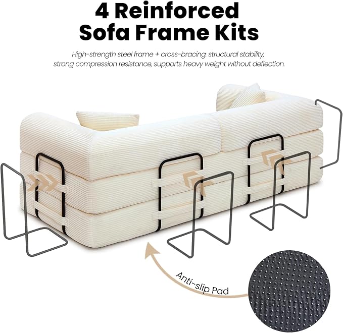 79'' Folding Convertible Sofa, Corduroy Modular Floor Couch - Image 6
