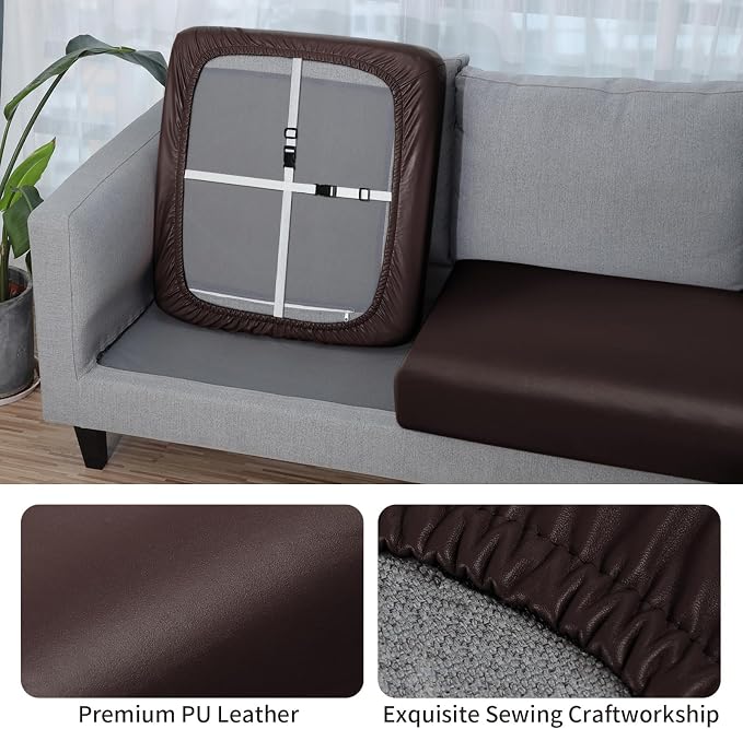 Fuloon PU Leather blend Couch Cushion Slipcover, Waterproof Stretch Covers - Image 5