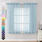 Sky Blue Sheer Curtains 63 Inches Long 2 Panels by OVZME