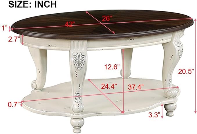 Oval Wood Coffee Table for Living Room, 2-Tier Solid Wood Coffee Table - Image 3