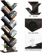 SHEEPAM 10 Tier Tree Book Shelf, Floor Standing Wood Bookshelf - Image 8