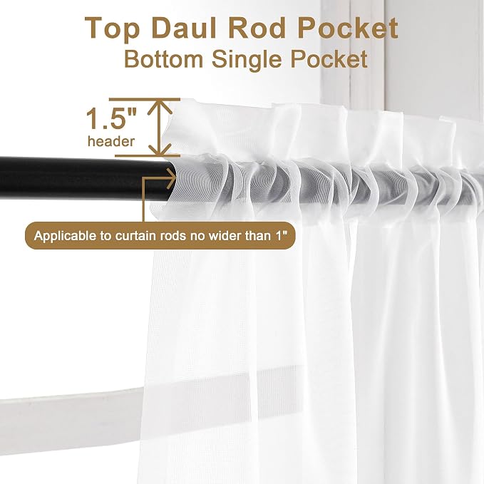 Chyhomenyc Sheer White Curtains 90 inches Long 2 Panels, Light Filtering Soft - Image 2