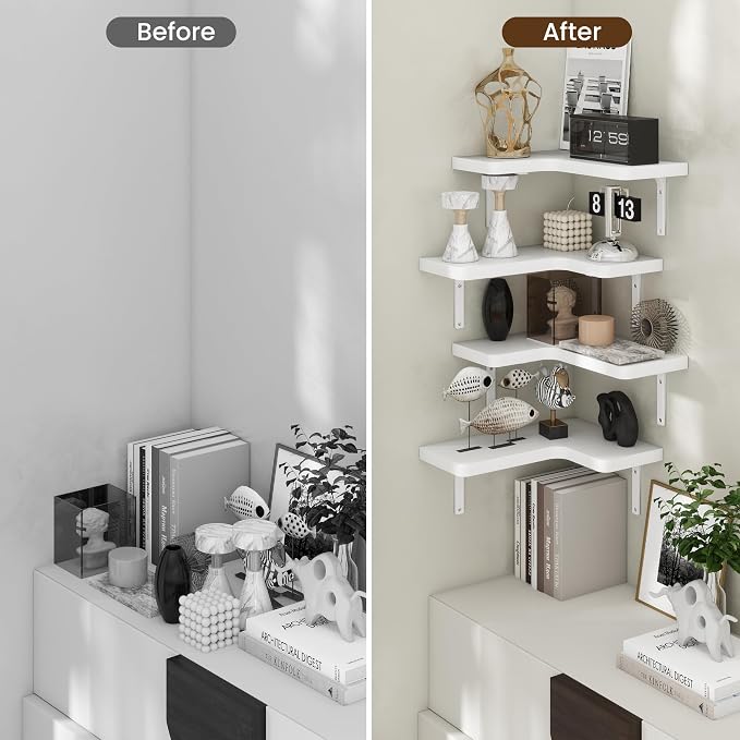 Venusmiles Corner Floating Shelves Set of 4, Wall Mounted L-Shaped Storage - Image 6