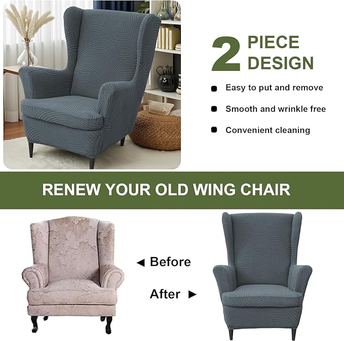 HAOYONG Wing Chair Slipcovers Printed Wingback Chair Covers 2 Pieces Wingback - Image 7