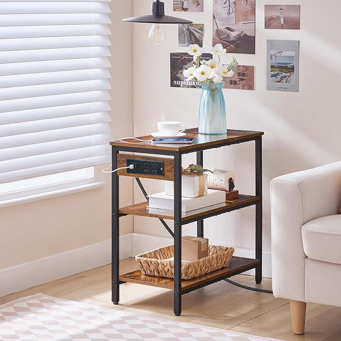HOOBRO End Table with Charging Station, Simple Rustic Side Table with 3-Tier - Image 5